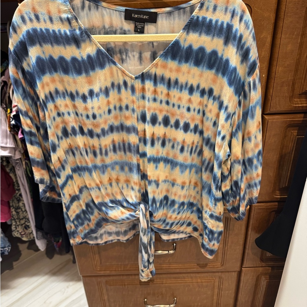 Karen Kane  Women's Blue and Orange Tie-Dye Top